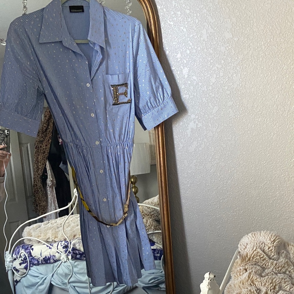 Ermanno Scervino Blue Striped Shirt Dress